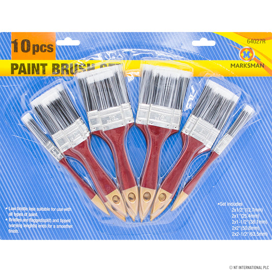 Professional 10pc Paint Brush Set with Red/Gold Handles - Premium Quality Artist Brushes for Painting and Artwork