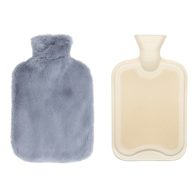 2L Grey Faux Fur Hot Water Bottle