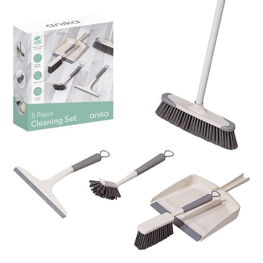 Anika Lot de nettoyage 4 pièces / Brosse à vaisselle, Balai d'intérieur, Pelle et balayette, Raclette