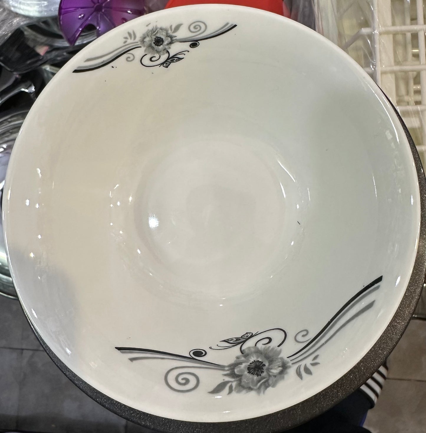 TRI-STAR 6”BOWL BLACK WHITE FLOWER