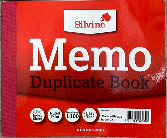 Silvine Duplicate Memo Book Perforated Feint 100 Sheets