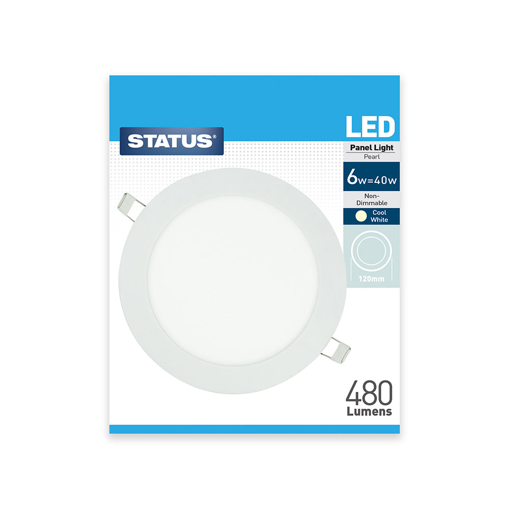 6w = 480 lumens - Round Panel Light - Cool White - LED - 120mm - Pearl - 1 pk box