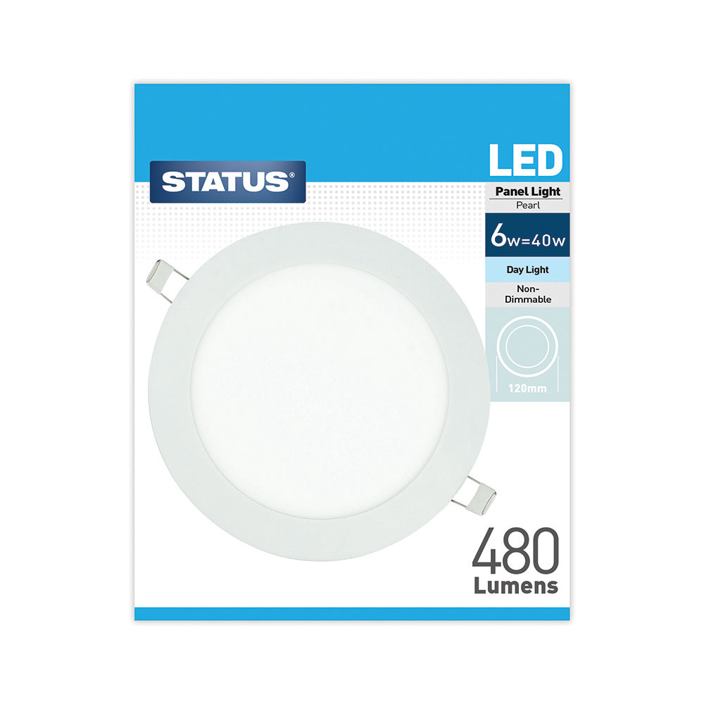 6w = 480 lumens - Round Panel Light - Day Light - LED -120mm - Pearl - 1 pk box