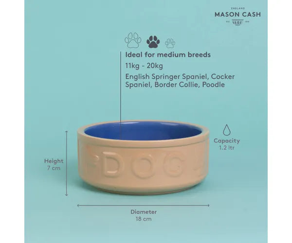 Gamelle pour Chien Lettres Bleues & Rotin 18cm - Solution d'Alimentation Élégante pour Animaux.