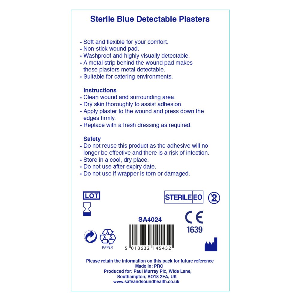 20 BLUE DETECTABLE PLASTERS