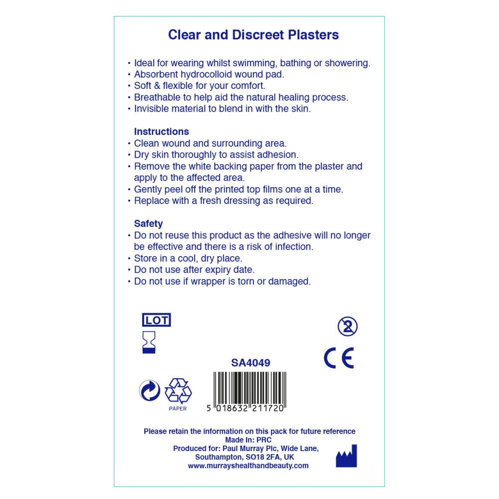 CLEAR & DISCREET PLASTER 12 PACK