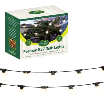 6M E27 Bulb Festoon Lights -20 Sockets -Warm White