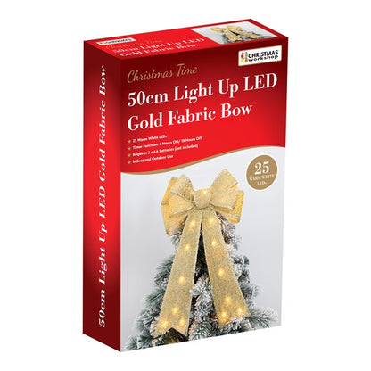 Nœud doré champagne de 50 cm avec 25 LED blanc chaud