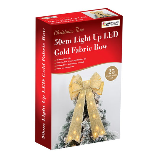 Nœud doré champagne de 50 cm avec 25 LED blanc chaud