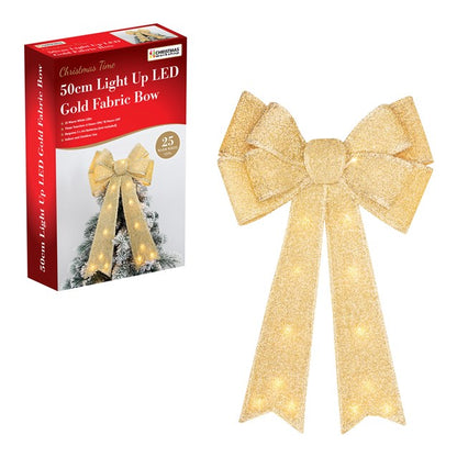 Nœud doré champagne de 50 cm avec 25 LED blanc chaud