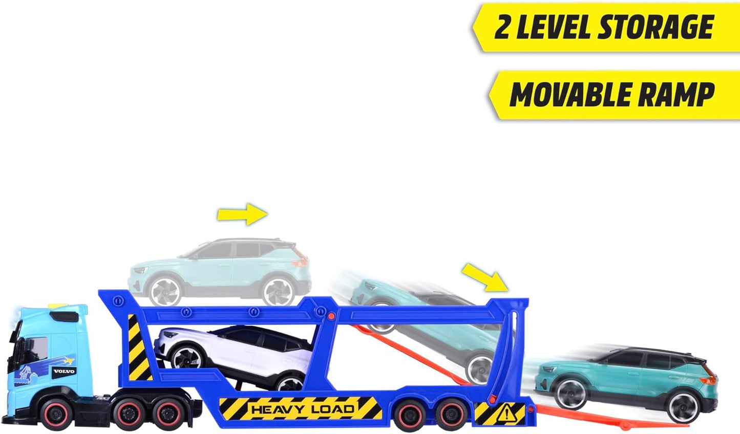 Volvo Truck Transporter Trailer FH16 de 40 cm avec remorque, inclut 3 voitures XC40 Recharge, avec effets sonores et lumineux