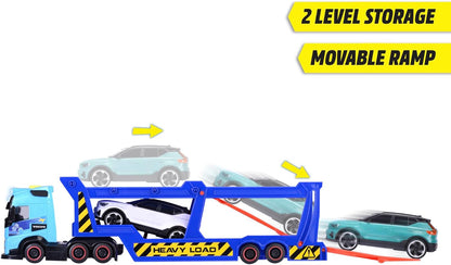 Volvo Truck Transporter Trailer FH16 de 40 cm avec remorque, inclut 3 voitures XC40 Recharge, avec effets sonores et lumineux