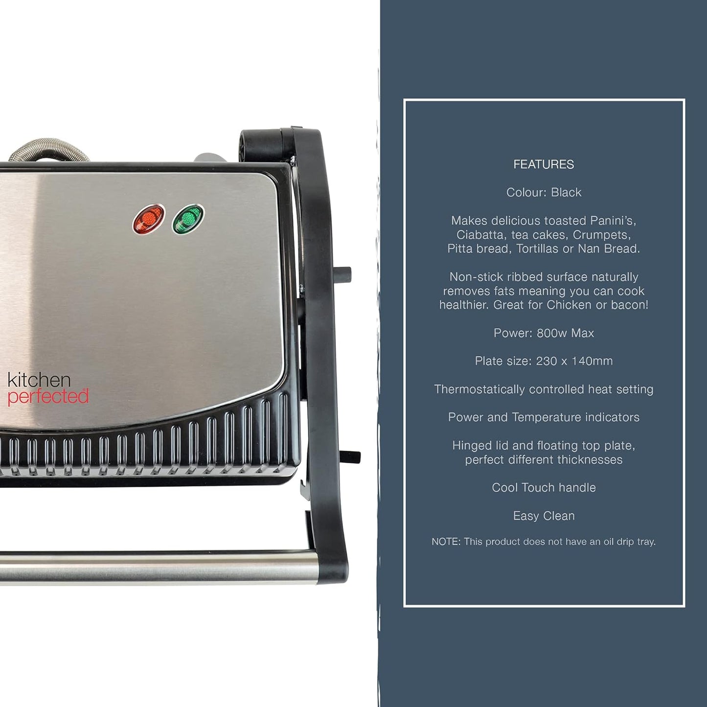 KitchenPerfected Health Grill and Panini Press - Black Steel