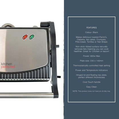 KitchenPerfected Health Grill and Panini Press - Black Steel