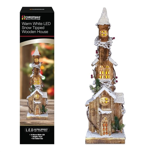Nouveau L'atelier de Noël Maison en bois enneigée LED blanc chaud