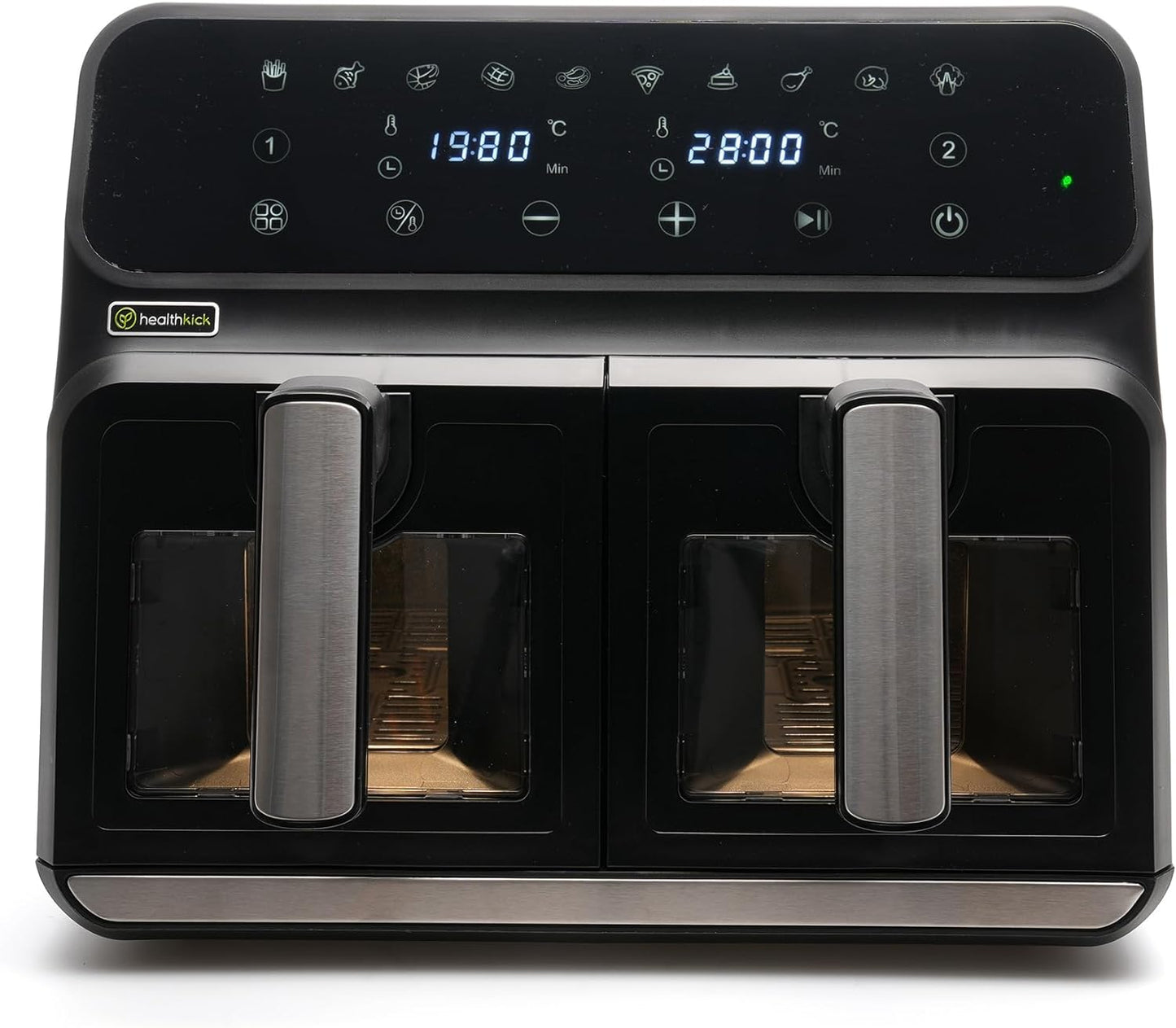Friteuse à air double zone Health Kick 8L Digi-Touch avec fenêtre - Noir