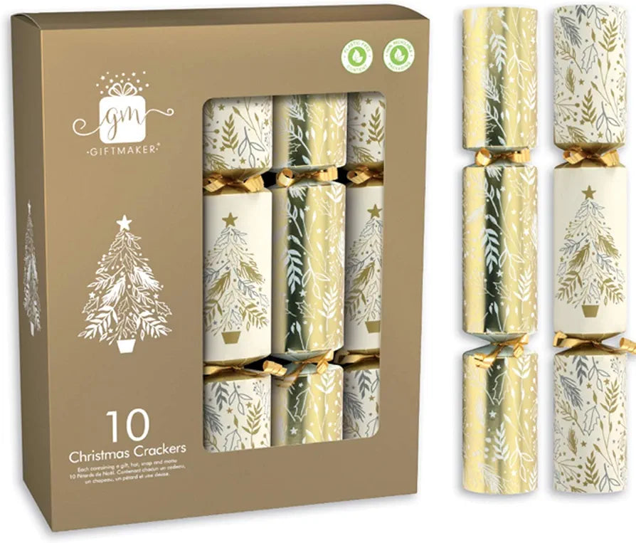 Crackers de Noël festifs traditionnels de 11 po Écologiques (Doré et Crème)