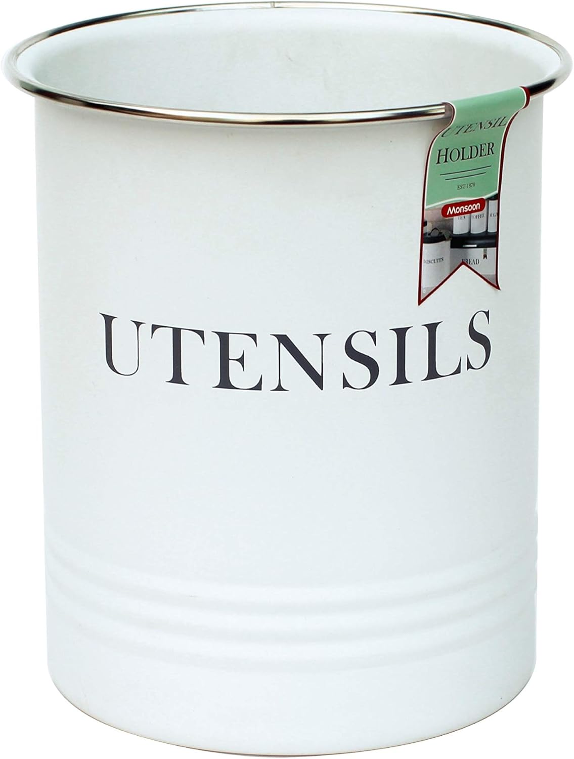 Pot à Ustensiles de Cuisine en Métal Pot Vintage Boîte Ronde Blanche et Grise Support de Rangement pour Couverts de Cuisine