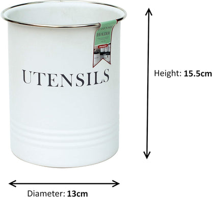 Pot à Ustensiles de Cuisine en Métal Pot Vintage Boîte Ronde Blanche et Grise Support de Rangement pour Couverts de Cuisine