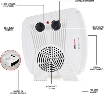 Radiateur soufflant vertical/à plat StayWarm 3000 W - Blanc
