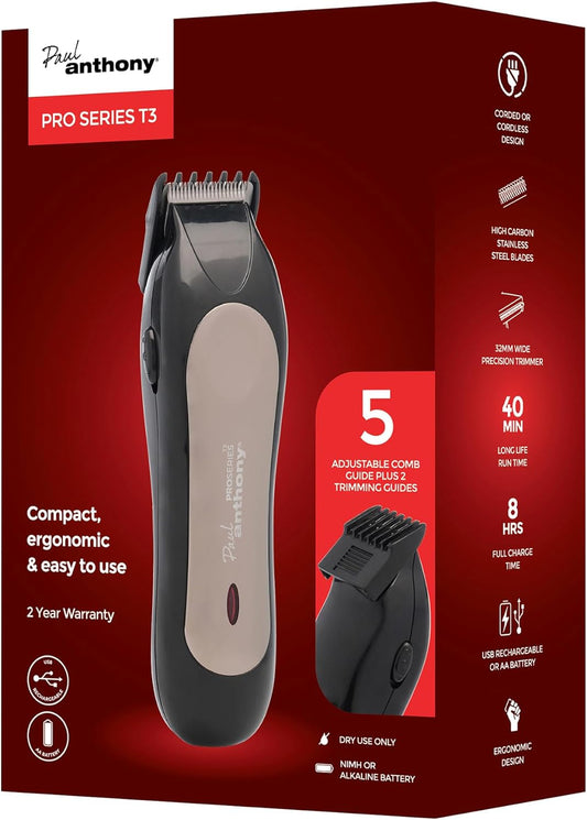 Paul Anthony 'Pro Series T3' USB Beard & Neckline Trimmer