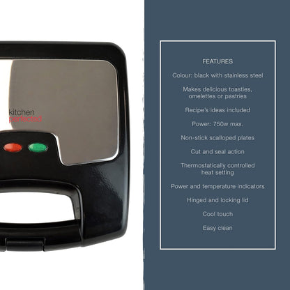 KitchenPerfected 2 Slice Sandwich & Omelette Maker - Black Steel