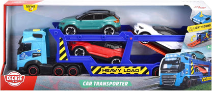 Volvo Truck Transporter Trailer FH16 de 40 cm avec remorque, inclut 3 voitures XC40 Recharge, avec effets sonores et lumineux
