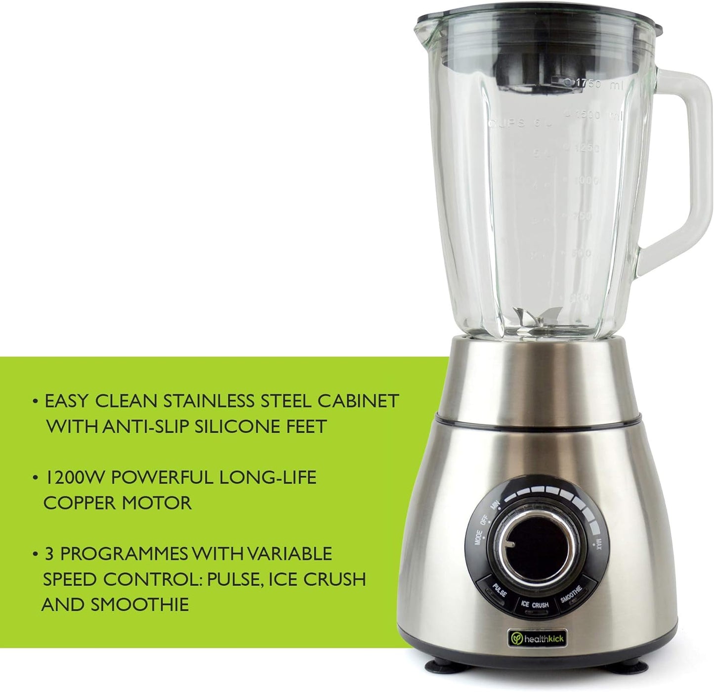 Mixeur à smoothie 1200 W Health Kick avec fonction glace pilée