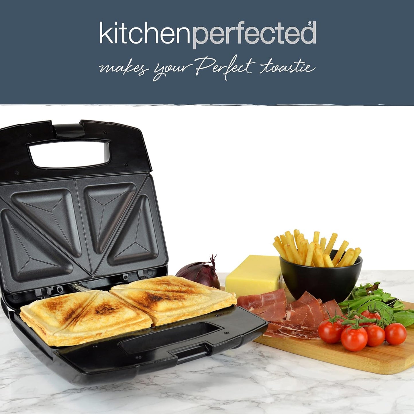 KitchenPerfected 2 Slice Sandwich & Omelette Maker - Black Steel