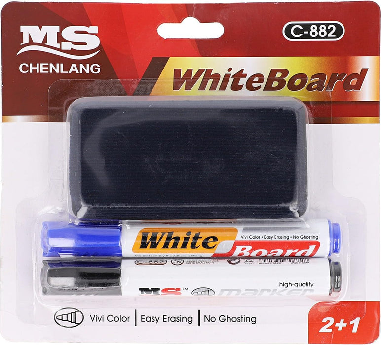 White Board Marker with Duster for Office & Classrooms | Easy Erasing & No Ghosting