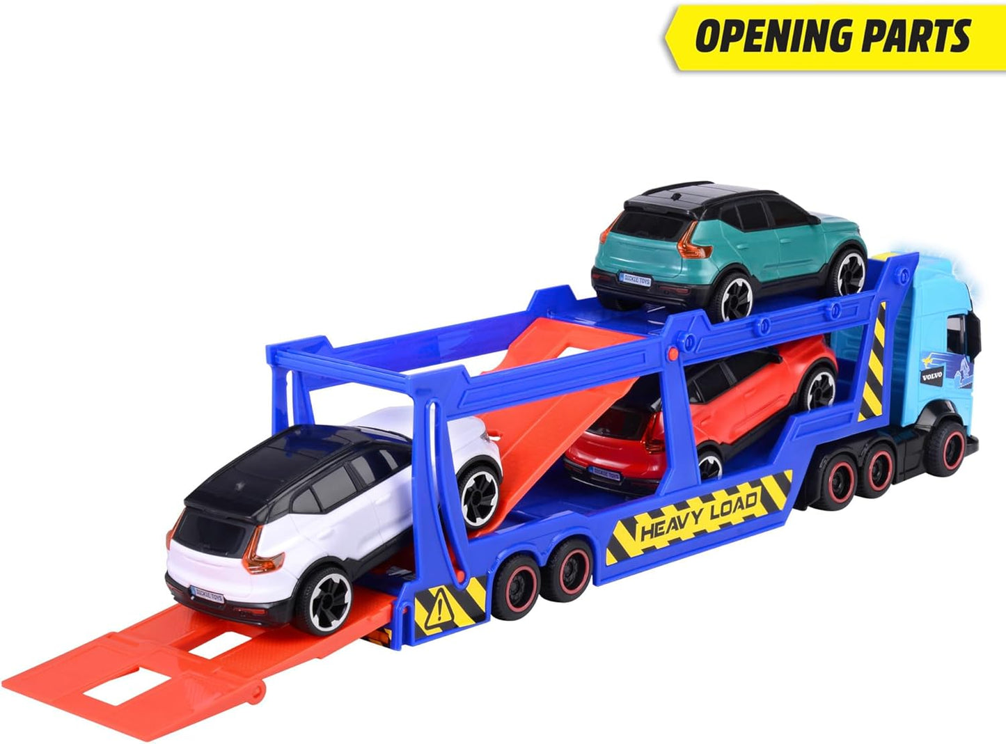 Volvo Truck Transporter Trailer FH16 de 40 cm avec remorque, inclut 3 voitures XC40 Recharge, avec effets sonores et lumineux