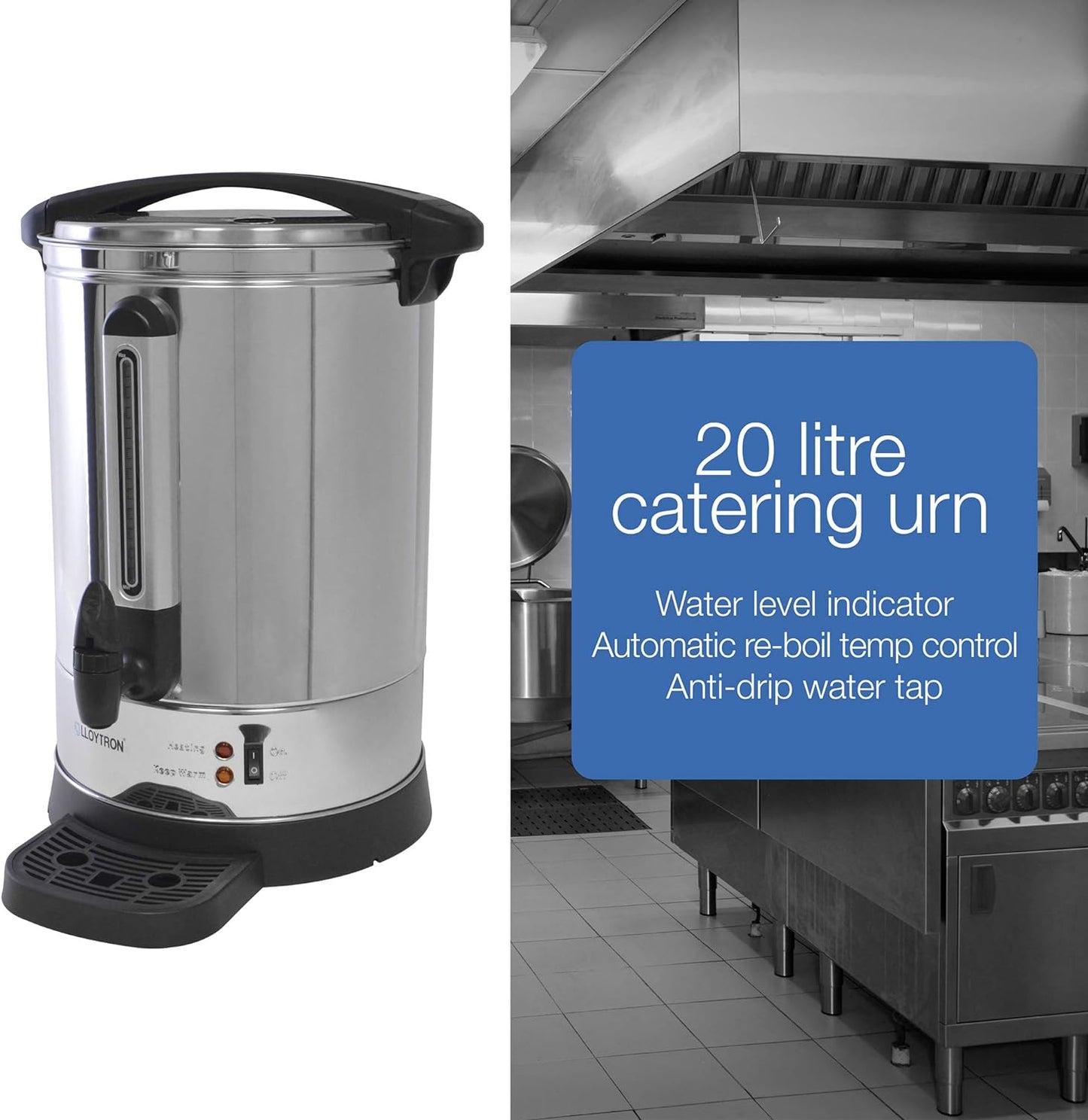 Lloytron Urne/Bouilloire à eau de restauration en acier inoxydable 20L 2500W