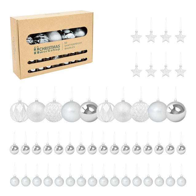 50 boules de Noël incassables - Argent