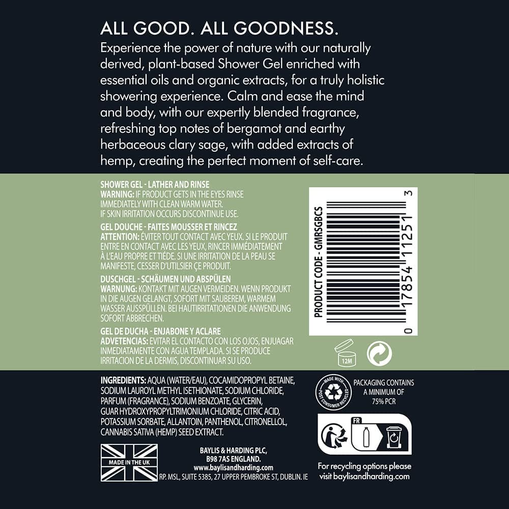 GOODNESS MENS SHOWER GEL BERGAMOT SAGE