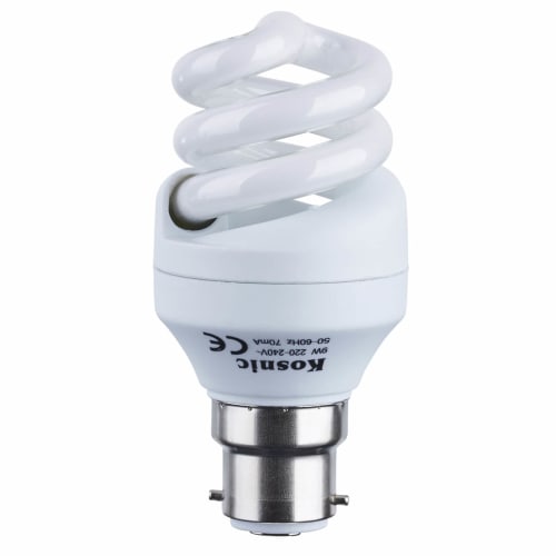 Energy Saving CFL Spiral Lamps, 9W BC/B22/B22d/Ba22d (Boxed)