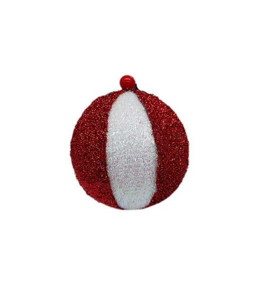 Décoration de Noël Boule à Rayures Rouges et Blanches