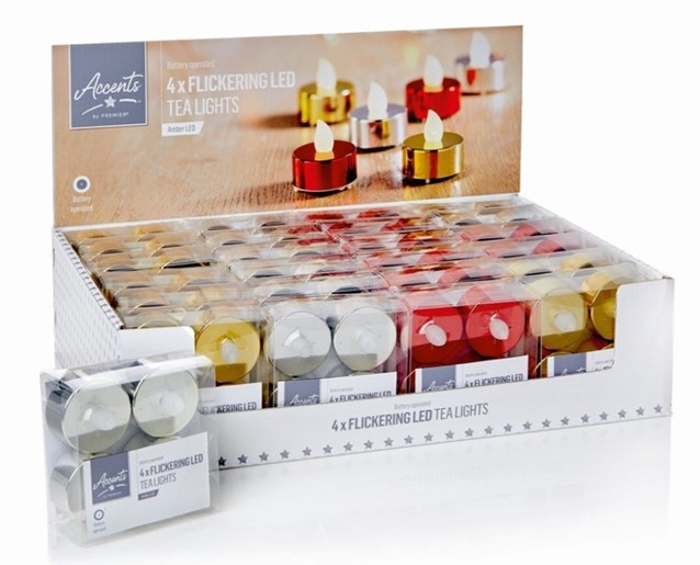 ANIKA FLAMELESS LED TEA LIGHT CANDLES 4/PK Assorted colours