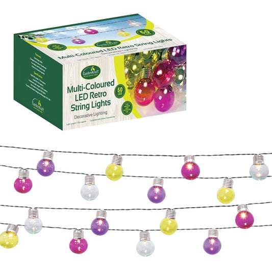 50 Retro Party String Lights - Multi-Colour