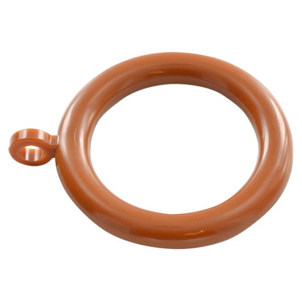 Curtain Pole Rings With Fixed Eyelet, Medium Brown Plastic, Internal Diameter 28mm (To Fit Curtain Poles Up To 20mm Diameter)