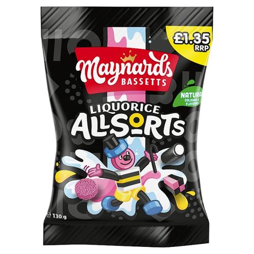 Maynards Bassetts Liquorice Allsorts Sachet PVT £1.35 130G
