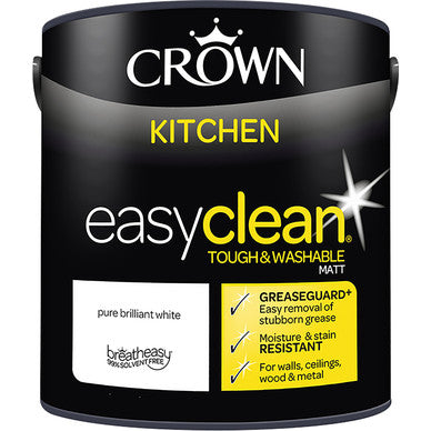 Crown Easyclean Matt Emulsion Kitchen Paint - Brilliant White - 2.5L