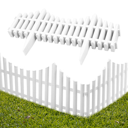 Interlocking Plastic Lawn Border Edging Flexible White Picket Fence Garden Borders - 3 Pieces Total