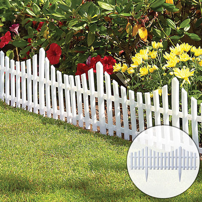 Interlocking Plastic Lawn Border Edging Flexible White Picket Fence Garden Borders - 3 Pieces Total