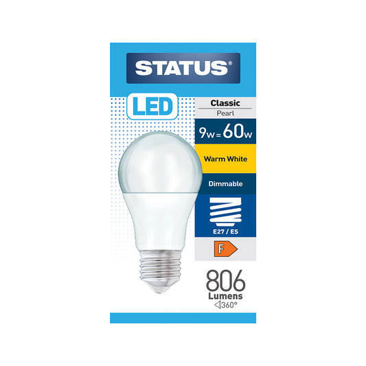 8.5w = 60w = 806 lumens - Dimmable LED - GLS - E27 - PA - Pearl - Warm White - 1 pk box