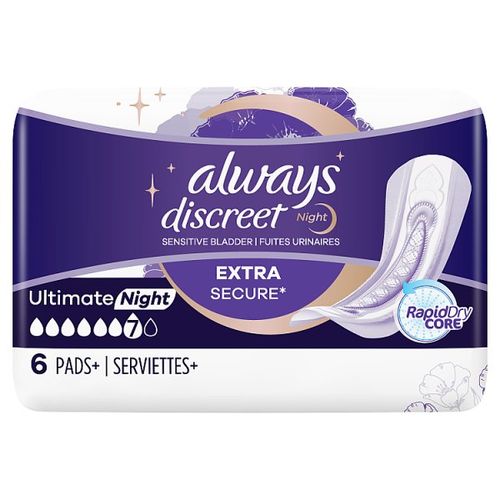 Always Discreet Serviettes Fuites Urinaires Plus Femme Nuit Ultime x6