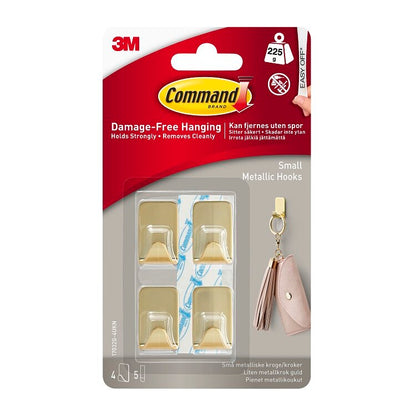 Crochets métalliques dorés Command petits 17032BR-4, paquet de 4