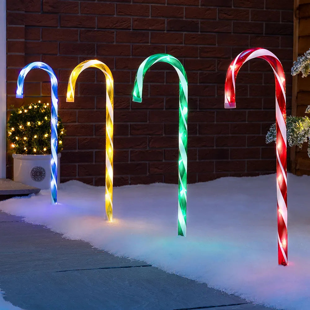 CHRISTOW Lumières de Noël sucre d'orge, décorations de chemin pour extérieur, LED clignotantes, alimentation secteur, lot de 4 x 58cm (multicolore)