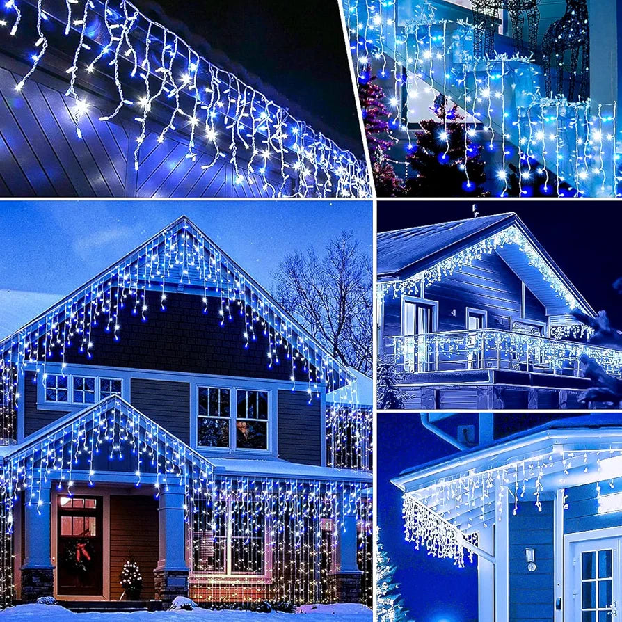 Guirlande Lumineuse Noël Glaçons Extérieur 10M - Lumières Féériques à Brancher Blanc Froid & Bleu Connectables Étanche LED Glaçons Lumineux Alimentation Secteur avec 8 Modes & Télécommande Minuteur pour Fenêtre Jardin Fête