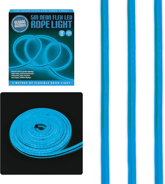 Global Gizmos Guirlande lumineuse LED 5 mètres / Lumières de corde flexibles / Effet néon / Idéal pour les chambres et le rétroéclairage de TV / Intérieur ou extérieur / Couleur bleue