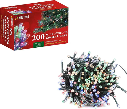 Guirlande lumineuse de Noël The Christmas Workshop 200 LED multicolores avec animation / Intérieur ou extérieur / 13,9 mètres / 8 modes d'éclairage / Idéale pour Noël, les mariages et les jardins
